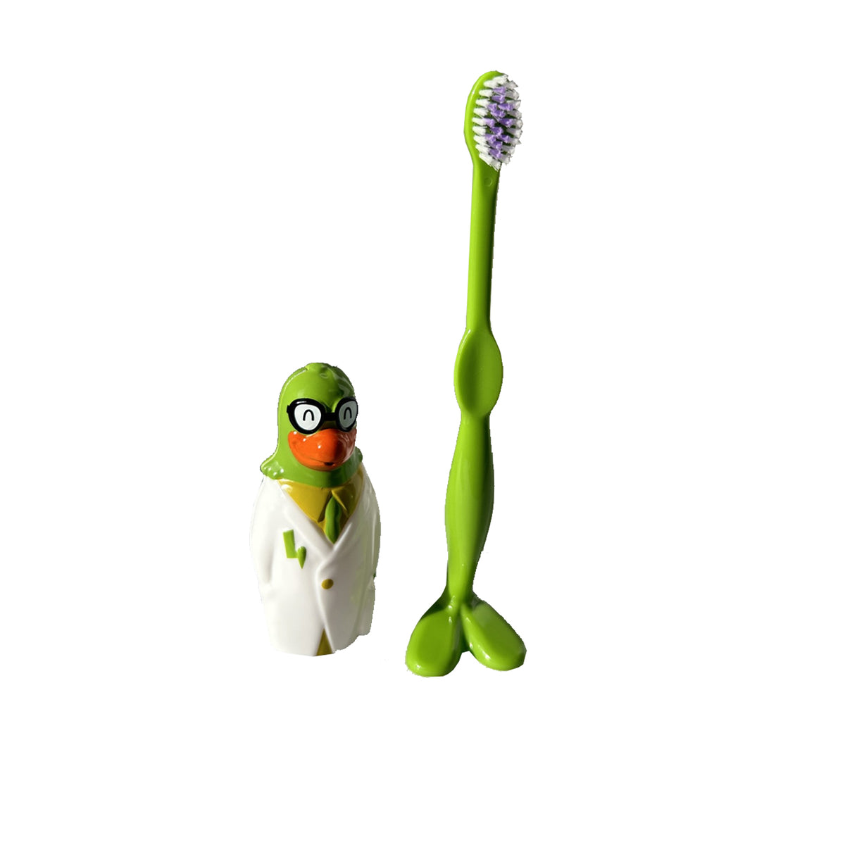 Colorful kid's toothbrush by Miradent featuring a playful parrot design, ideal for children’s oral hygiene.