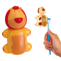 Funny lion-shaped toothbrush holder by Miradent, featuring a playful animal design for bathroom organization.