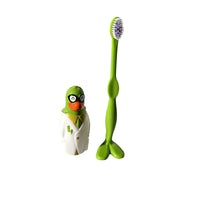 Colorful kid's toothbrush by Miradent featuring a playful parrot design, ideal for children’s oral hygiene.