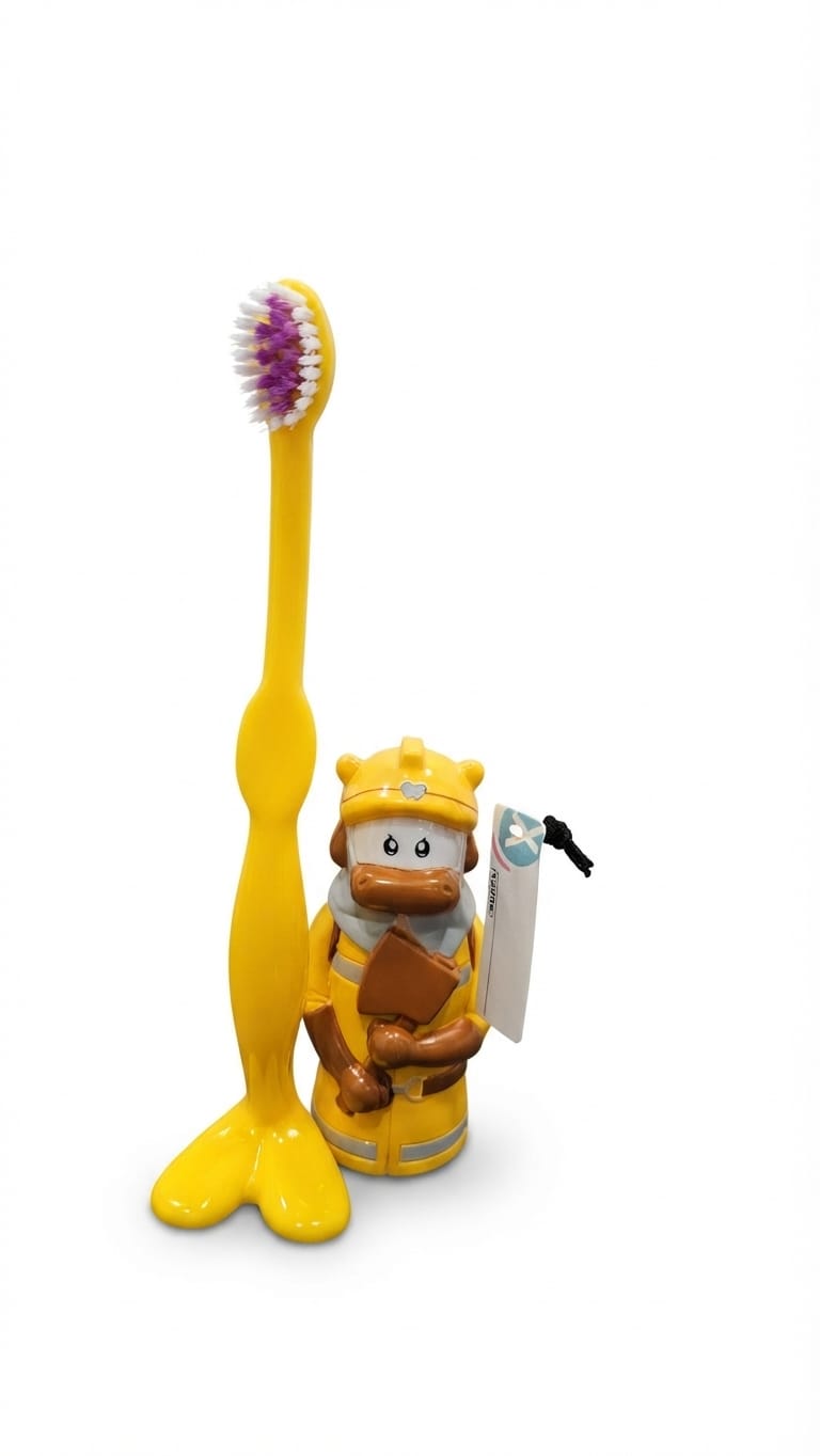 Kids' toothbrush by Miradent with colorful bristles designed for gentle oral cleaning for children.